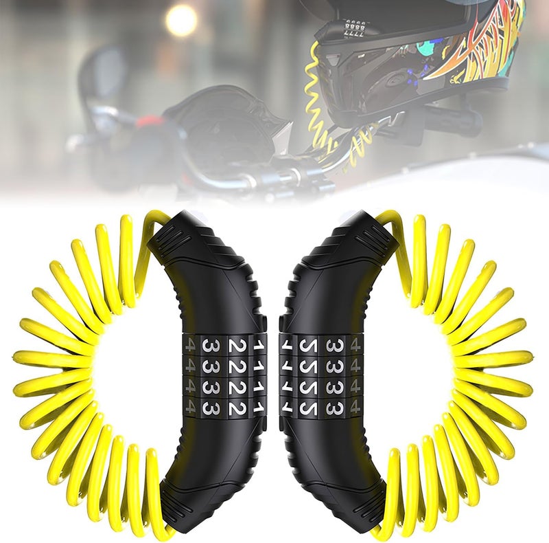 Windance 2pcs Motorcycle Helmet Lock Cable, Anti-Theft Retractable Luggage Lock with 4 Digit Password Combination Security Lock (Yellow 2pcs) - Image 1
